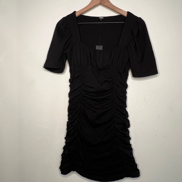 Monrow Shirred Mini Dress, Black, size L NWT - Picture 4 of 7